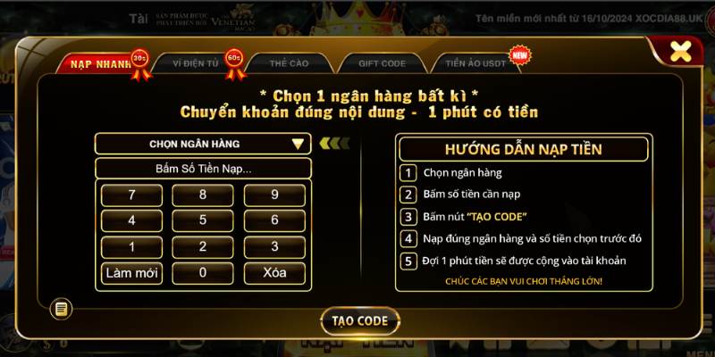 Các phương thức thanh toán nạp rút tại Xocdia88